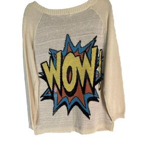 WOW! Novelty Sweater Ivory‎ Long Sleeve Size Large Acrylic